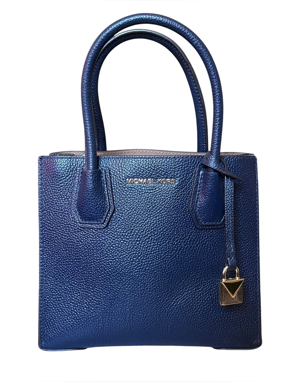 Michael Kors Mercer Medium Leather Satchel Tote - Navy Blue